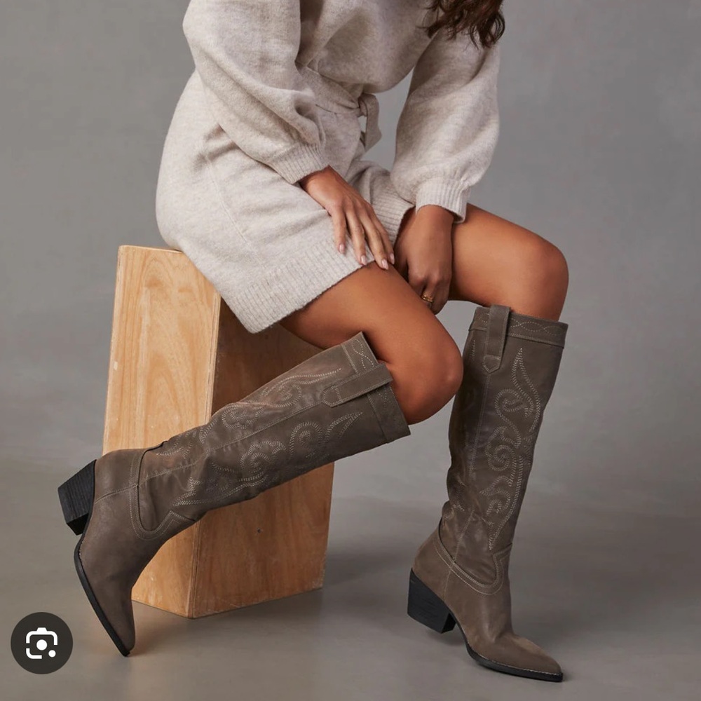 Boho Vici Taupe Knee-High Western cowboy Boots taupe grey